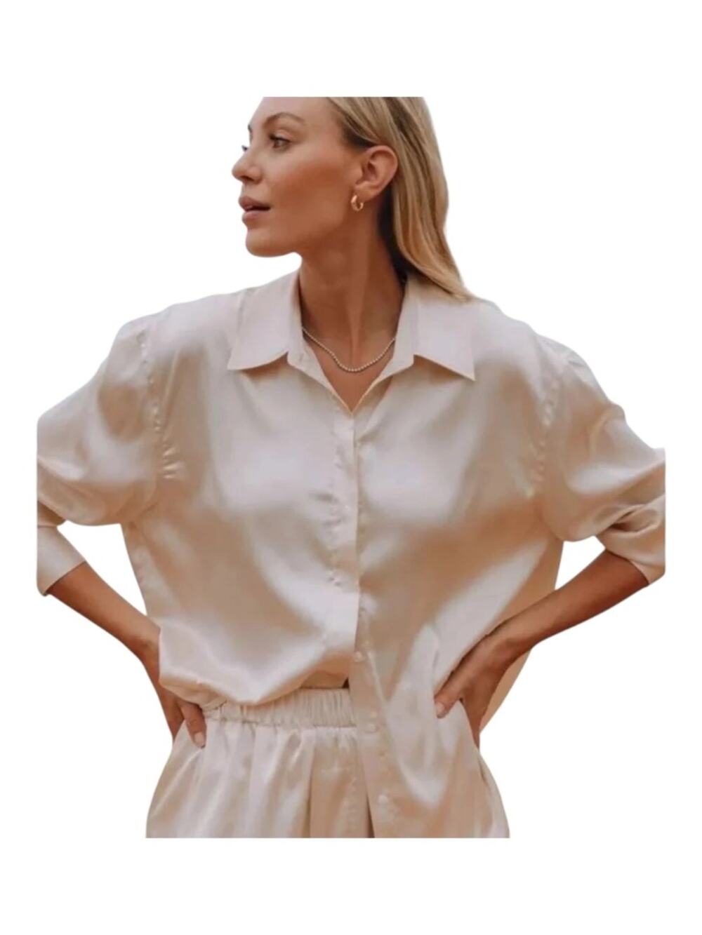 Daily Drills Champagne Silky Button Down XS/S
